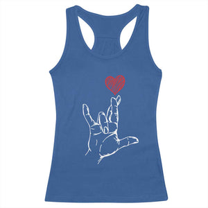 Funny Valentine's Day I Love You Hand Sign ASL Heart Racerback Tank Top TS11 Royal Blue Print Your Wear