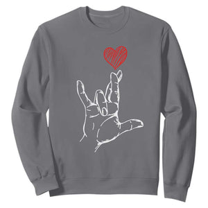 Funny Valentine's Day I Love You Hand Sign ASL Heart Sweatshirt TS11 Charcoal Print Your Wear