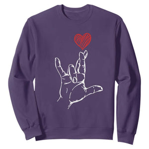 Funny Valentine's Day I Love You Hand Sign ASL Heart Sweatshirt TS11 Purple Print Your Wear