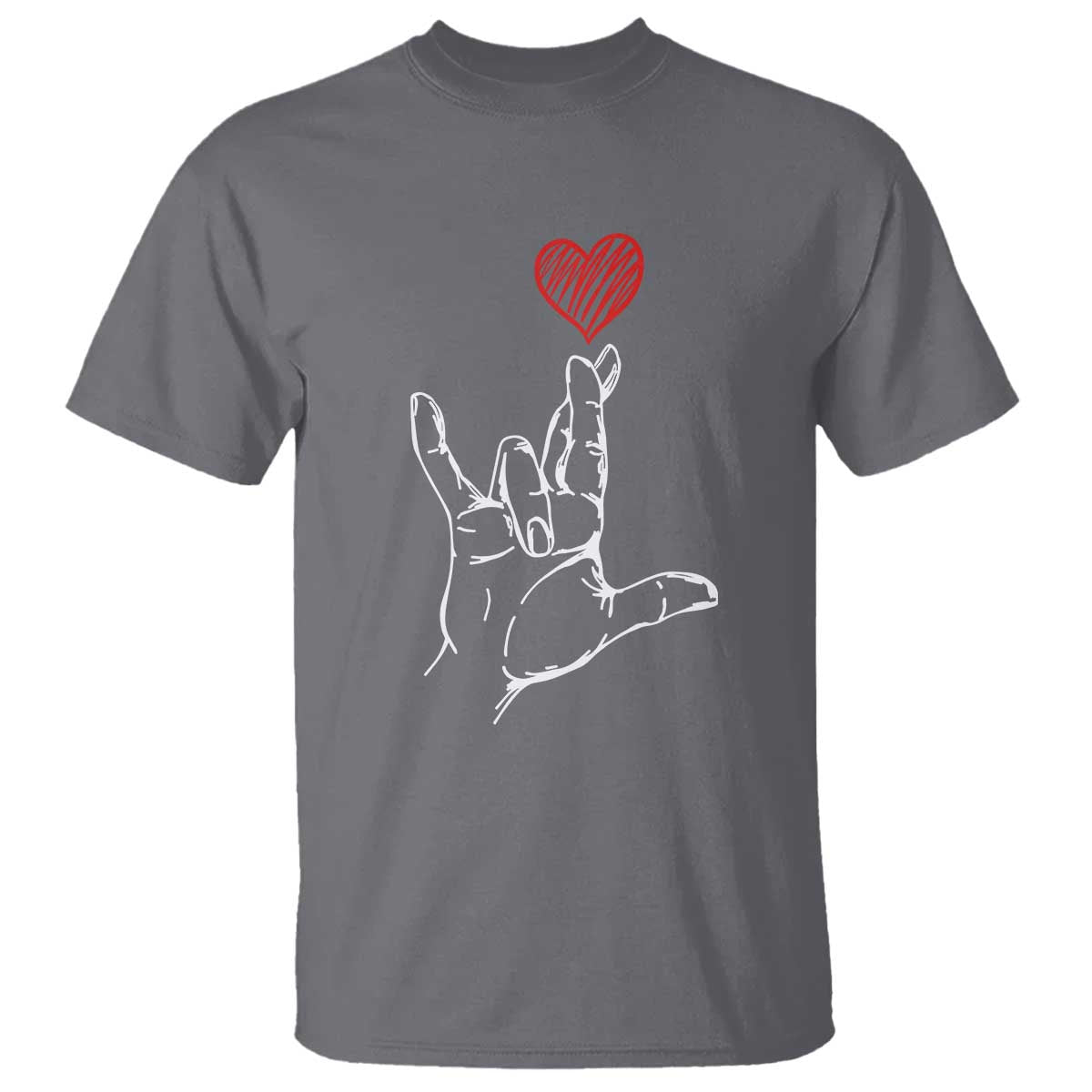 Funny Valentine's Day I Love You Hand Sign ASL Heart T Shirt TS11 Charcoal Print Your Wear