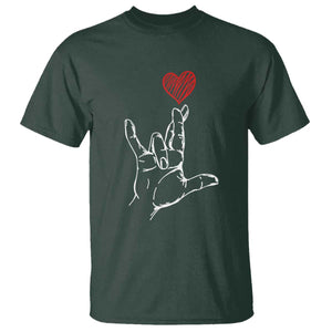 Funny Valentine's Day I Love You Hand Sign ASL Heart T Shirt TS11 Dark Forest Green Print Your Wear