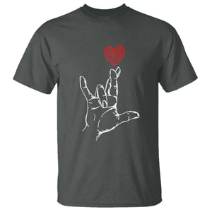 Funny Valentine's Day I Love You Hand Sign ASL Heart T Shirt TS11 Dark Heather Print Your Wear