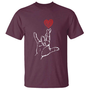Funny Valentine's Day I Love You Hand Sign ASL Heart T Shirt TS11 Maroon Print Your Wear