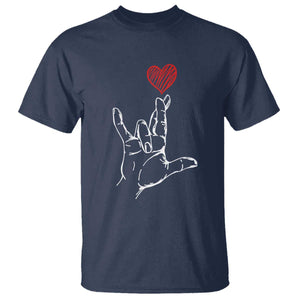 Funny Valentine's Day I Love You Hand Sign ASL Heart T Shirt TS11 Navy Print Your Wear