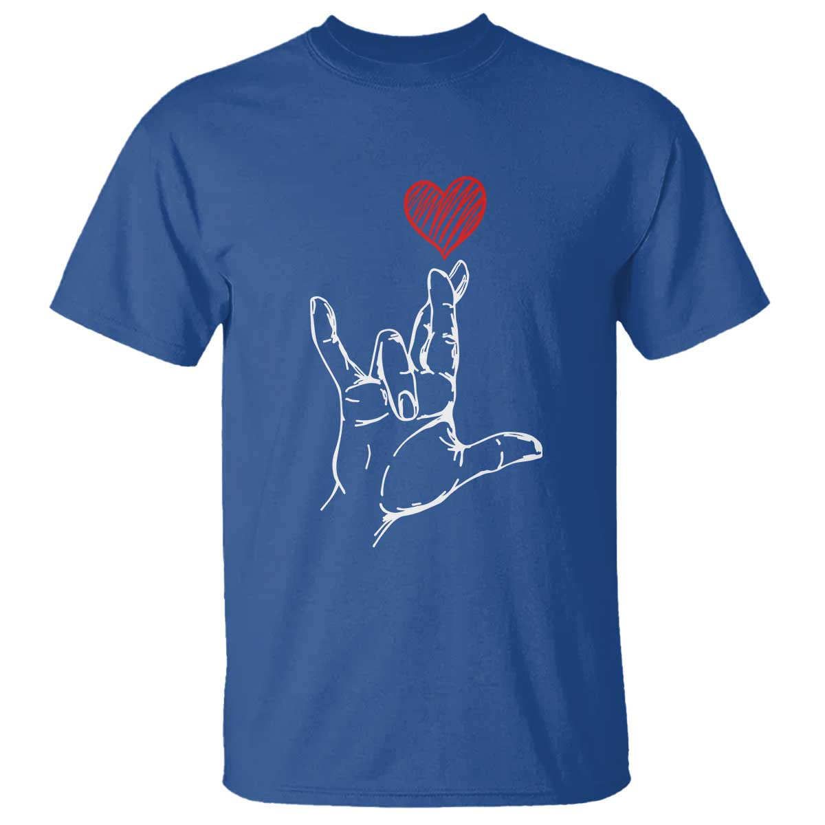 Funny Valentine's Day I Love You Hand Sign ASL Heart T Shirt TS11 Royal Blue Print Your Wear
