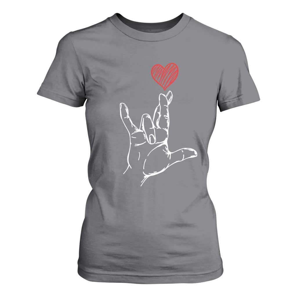 Funny Valentine's Day I Love You Hand Sign ASL Heart T Shirt For Women TS11 Charcoal Print Your Wear