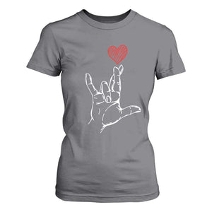 Funny Valentine's Day I Love You Hand Sign ASL Heart T Shirt For Women TS11 Charcoal Print Your Wear