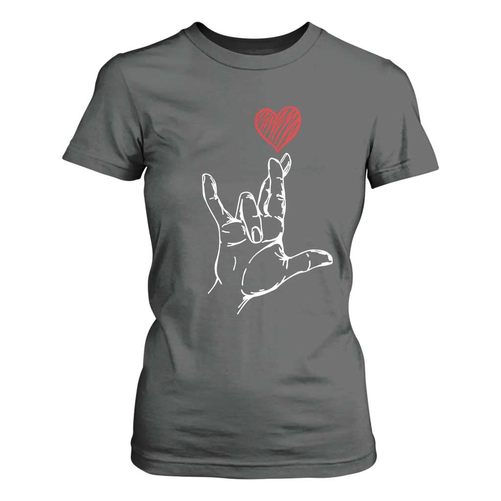 Funny Valentine's Day I Love You Hand Sign ASL Heart T Shirt For Women TS11 Dark Heather Print Your Wear