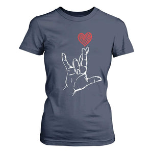 Funny Valentine's Day I Love You Hand Sign ASL Heart T Shirt For Women TS11 Navy Print Your Wear