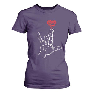 Funny Valentine's Day I Love You Hand Sign ASL Heart T Shirt For Women TS11 Purple Print Your Wear