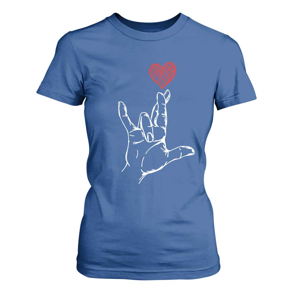 Funny Valentine's Day I Love You Hand Sign ASL Heart T Shirt For Women TS11 Royal Blue Print Your Wear