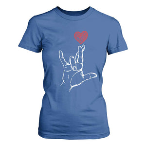 Funny Valentine's Day I Love You Hand Sign ASL Heart T Shirt For Women TS11 Royal Blue Print Your Wear
