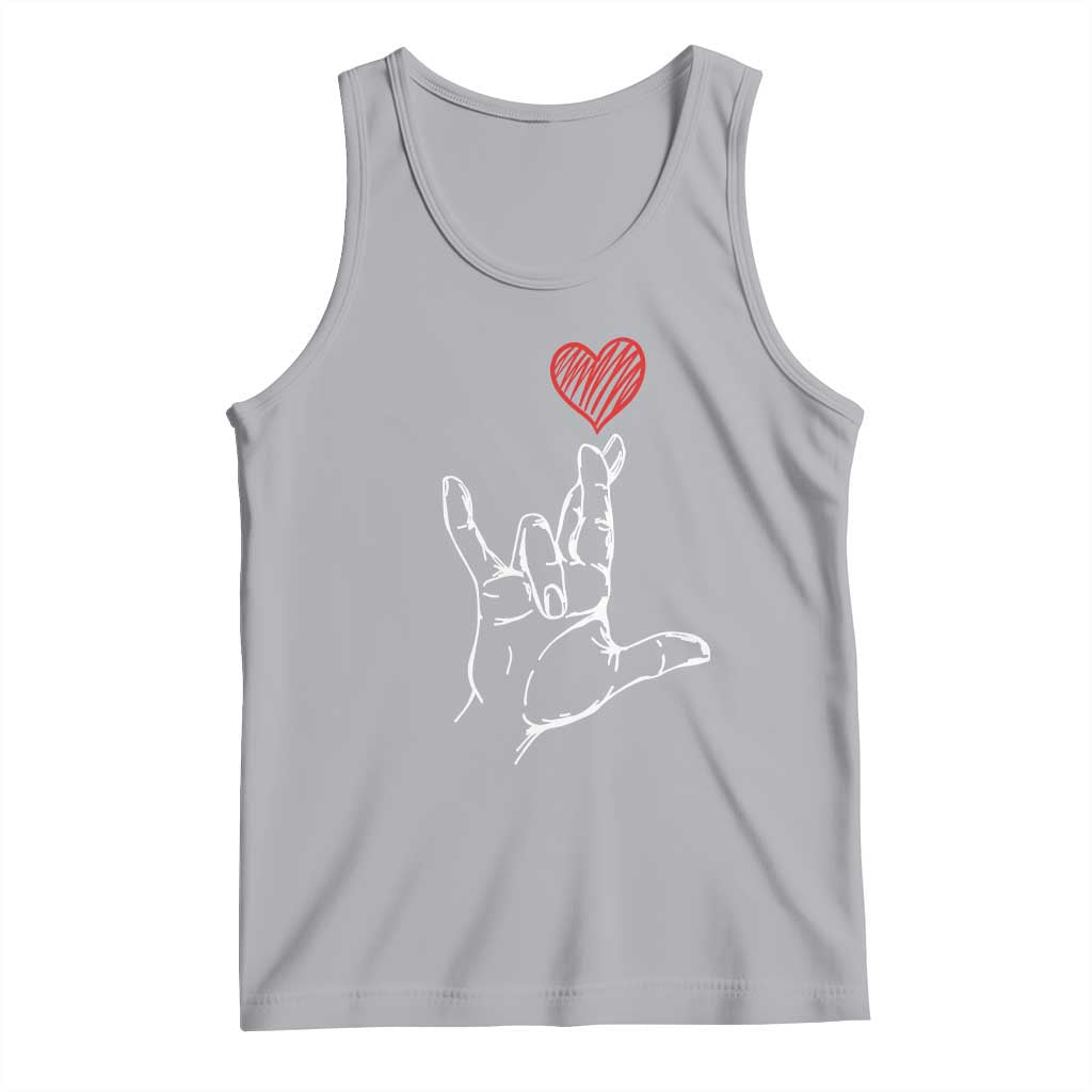 Funny Valentine's Day I Love You Hand Sign ASL Heart Tank Top TS11 Athletic Heather Print Your Wear