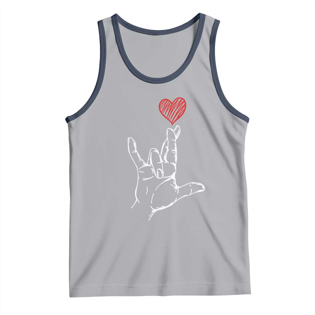 Funny Valentine's Day I Love You Hand Sign ASL Heart Tank Top TS11 Athletic Heather Navy Print Your Wear