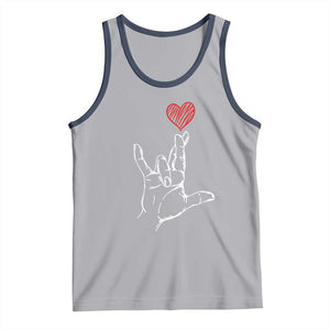 Funny Valentine's Day I Love You Hand Sign ASL Heart Tank Top TS11 Athletic Heather Navy Print Your Wear