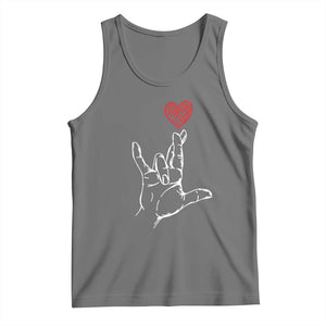 Funny Valentine's Day I Love You Hand Sign ASL Heart Tank Top TS11 Black Heather Print Your Wear