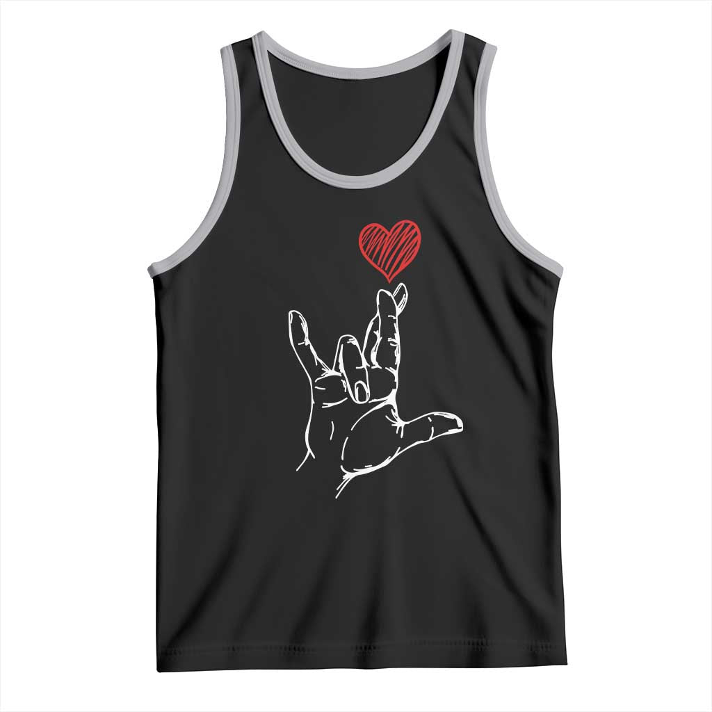 Funny Valentine's Day I Love You Hand Sign ASL Heart Tank Top TS11 Black Athletic Heather Print Your Wear