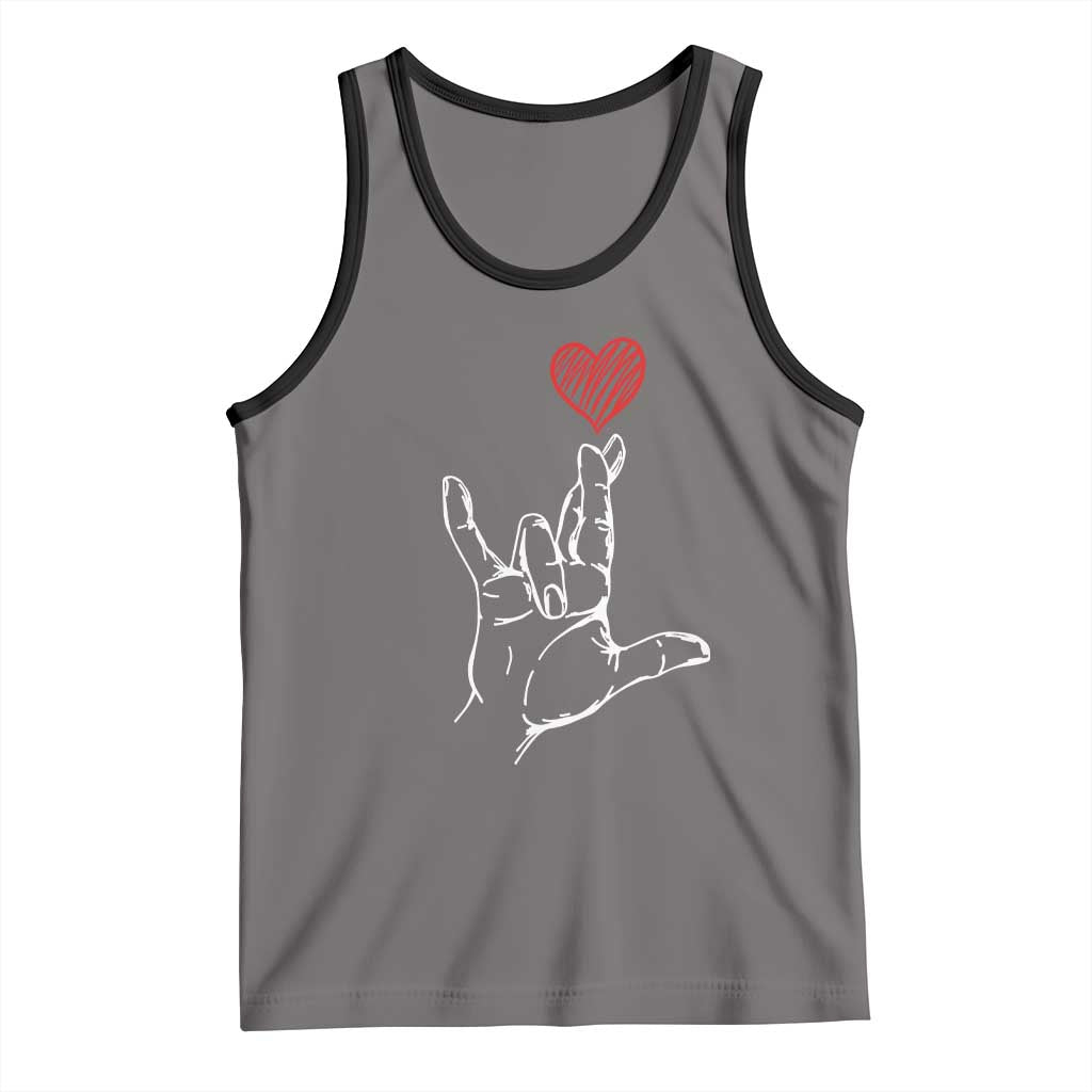 Funny Valentine's Day I Love You Hand Sign ASL Heart Tank Top TS11 Deep Heather Black Print Your Wear