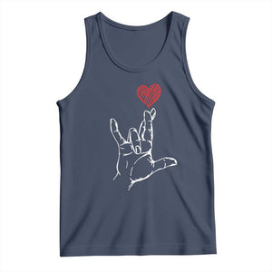 Funny Valentine's Day I Love You Hand Sign ASL Heart Tank Top TS11 Navy Print Your Wear