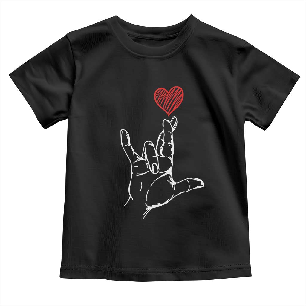Funny Valentine's Day I Love You Hand Sign ASL Heart Toddler T Shirt TS11 Black Print Your Wear