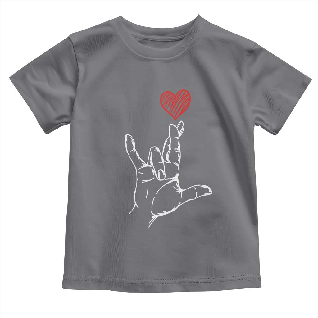 Funny Valentine's Day I Love You Hand Sign ASL Heart Toddler T Shirt TS11 Charcoal Print Your Wear