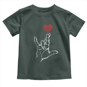 Funny Valentine's Day I Love You Hand Sign ASL Heart Toddler T Shirt TS11 Dark Forest Green Print Your Wear