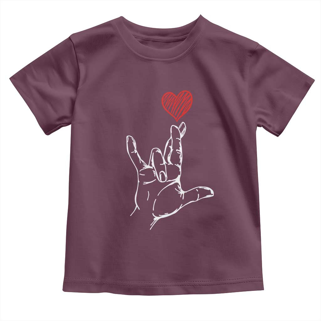 Funny Valentine's Day I Love You Hand Sign ASL Heart Toddler T Shirt TS11 Maroon Print Your Wear