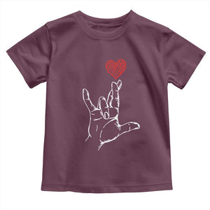 Funny Valentine's Day I Love You Hand Sign ASL Heart Toddler T Shirt TS11 Maroon Print Your Wear