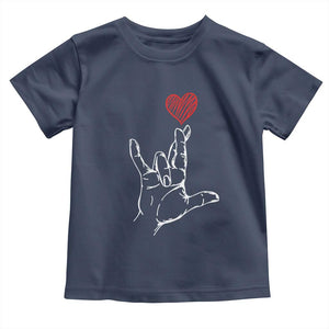 Funny Valentine's Day I Love You Hand Sign ASL Heart Toddler T Shirt TS11 Navy Print Your Wear