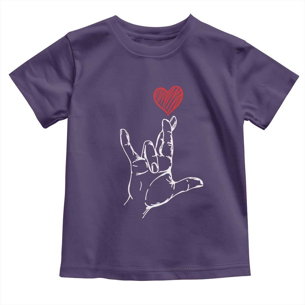 Funny Valentine's Day I Love You Hand Sign ASL Heart Toddler T Shirt TS11 Purple Print Your Wear