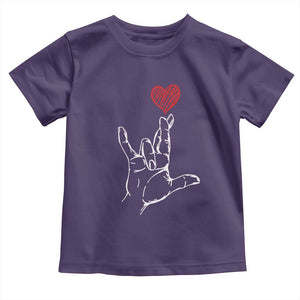 Funny Valentine's Day I Love You Hand Sign ASL Heart Toddler T Shirt TS11 Purple Print Your Wear