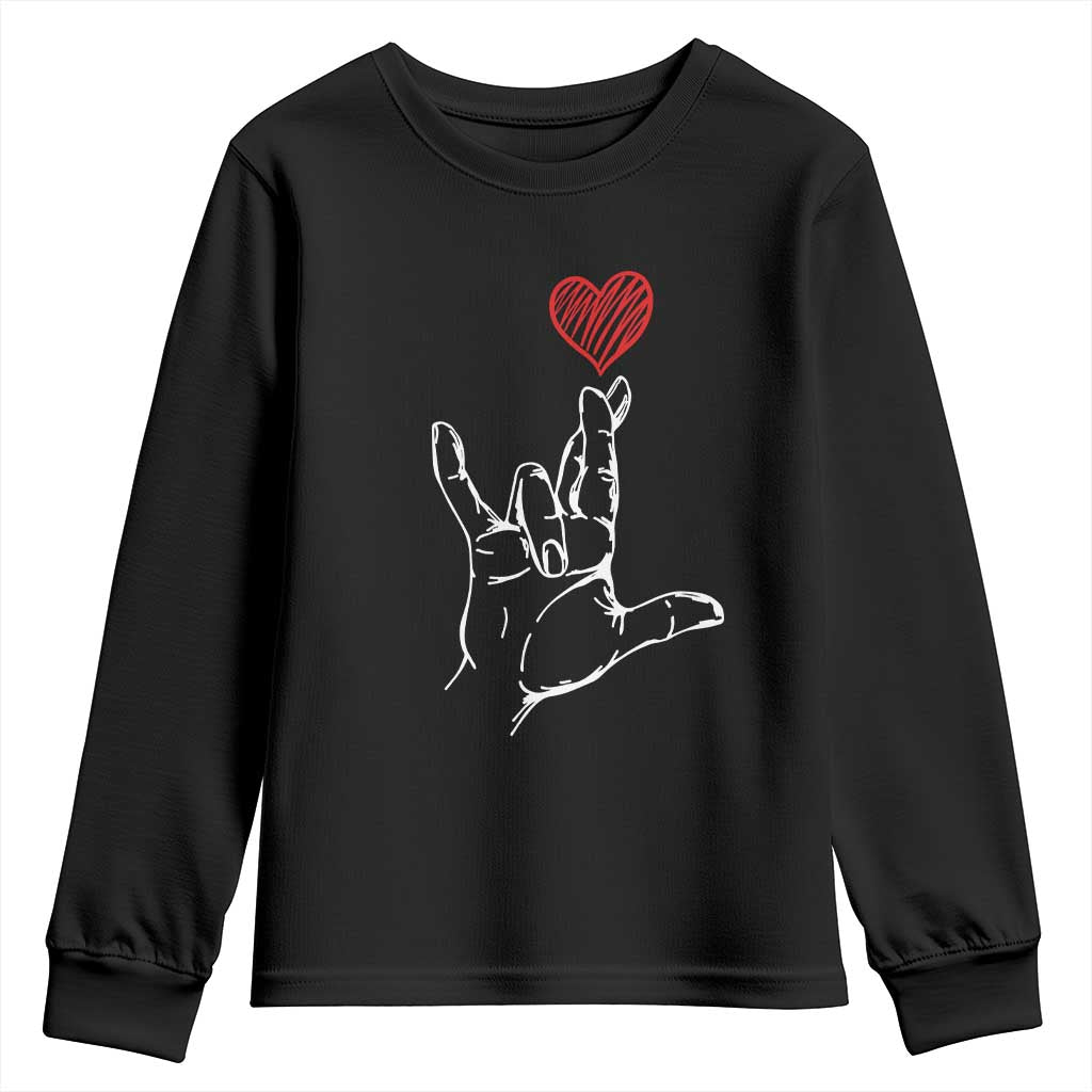 Funny Valentine's Day I Love You Hand Sign ASL Heart Youth Sweatshirt TS11 Black Print Your Wear