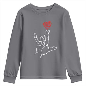 Funny Valentine's Day I Love You Hand Sign ASL Heart Youth Sweatshirt TS11 Charcoal Print Your Wear