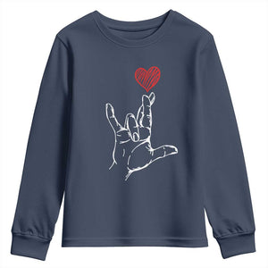 Funny Valentine's Day I Love You Hand Sign ASL Heart Youth Sweatshirt TS11 Navy Print Your Wear