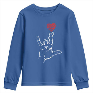 Funny Valentine's Day I Love You Hand Sign ASL Heart Youth Sweatshirt TS11 Royal Blue Print Your Wear