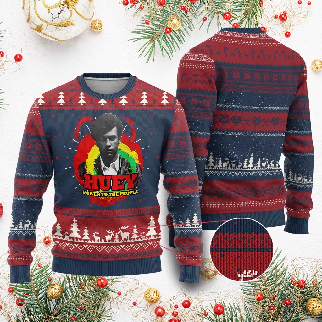 Huey P Newton Ugly Christmas Sweater Power To The People Black History Month TS11 Burgundy Print Your Wear