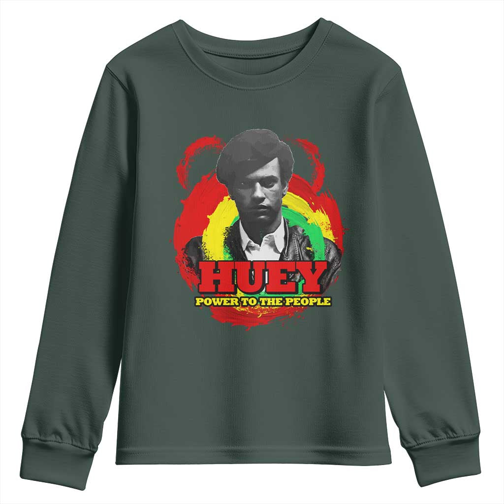 Huey P Newton Youth Sweatshirt Power To The People Black History Month TS11 Dark Forest Green Print Your Wear