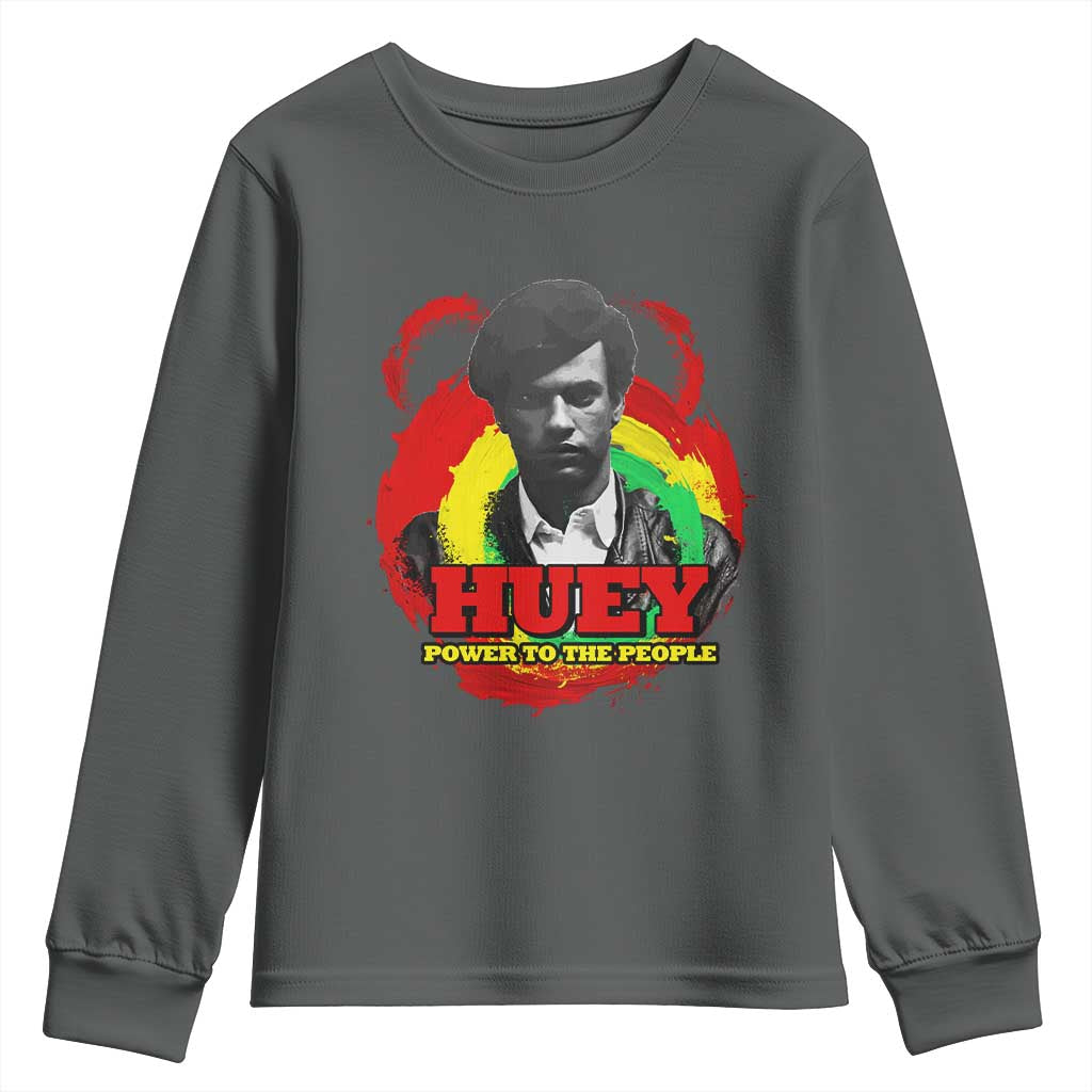 Huey P Newton Youth Sweatshirt Power To The People Black History Month TS11 Dark Heather Print Your Wear