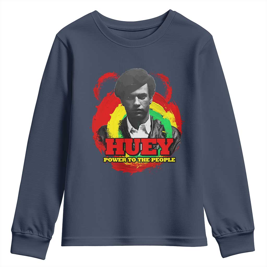 Huey P Newton Youth Sweatshirt Power To The People Black History Month TS11 Navy Print Your Wear