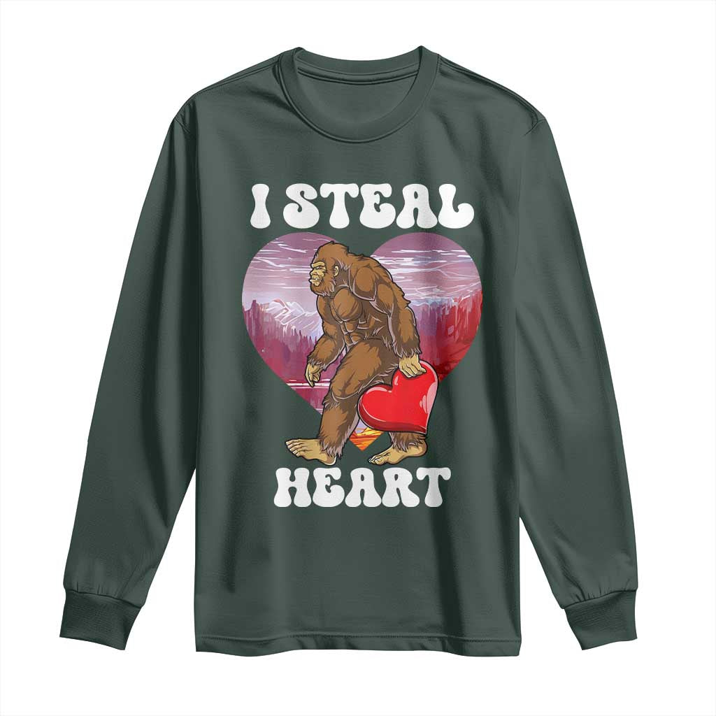 Funny Bigfoot Valentine's Day I Steal Heart Long Sleeve Shirt TS11 Dark Forest Green Print Your Wear