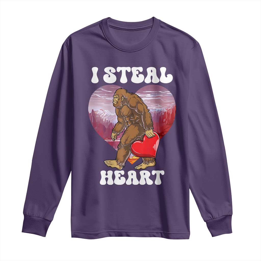 Funny Bigfoot Valentine's Day I Steal Heart Long Sleeve Shirt TS11 Purple Print Your Wear