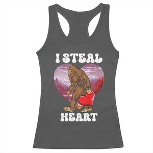 Funny Bigfoot Valentine's Day I Steal Heart Racerback Tank Top TS11 Dark Heather Print Your Wear