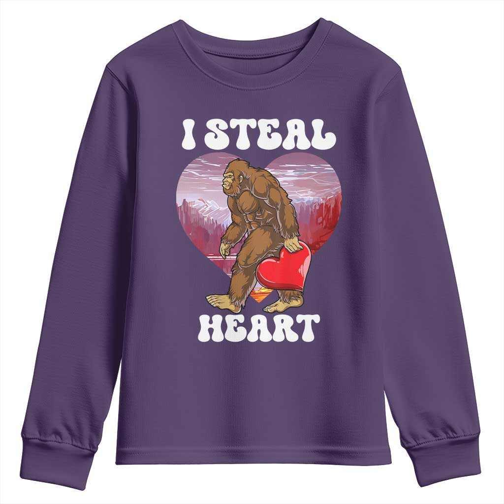 Funny Bigfoot Valentine's Day I Steal Heart Youth Sweatshirt TS11 Purple Print Your Wear