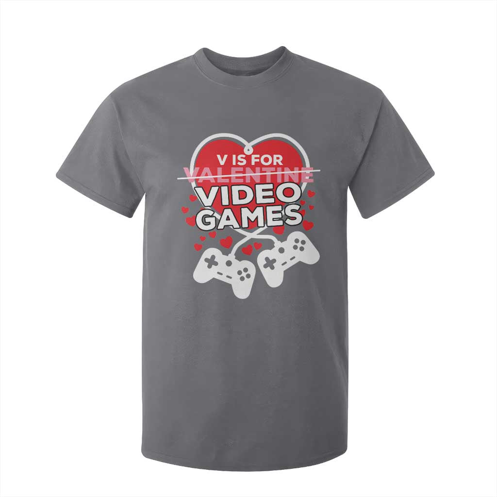 Funny Valentine's Day Gaming T Shirt For Kid V Is For Video Games Big Heart TS11 Charcoal Print Your Wear