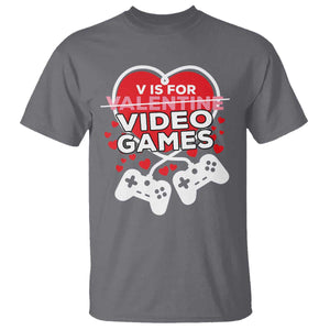 Funny Valentine's Day Gaming T Shirt V Is For Video Games Big Heart TS11 Charcoal Print Your Wear