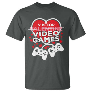 Funny Valentine's Day Gaming T Shirt V Is For Video Games Big Heart TS11 Dark Heather Print Your Wear
