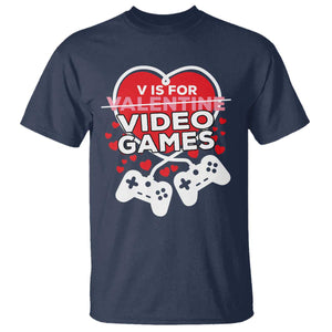 Funny Valentine's Day Gaming T Shirt V Is For Video Games Big Heart TS11 Navy Print Your Wear