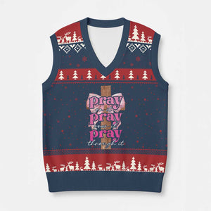 Pray On It Pray Over It Pray Through It V-Neck Knit Sweater Vest Christian Religious God Valentine's Day Coquette Cross TS11 Navy Red Print Your Wear