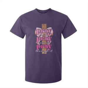Pray On It Pray Over It Pray Through It T Shirt For Kid Christian Religious God Valentine's Day Coquette Cross TS11 Purple Print Your Wear