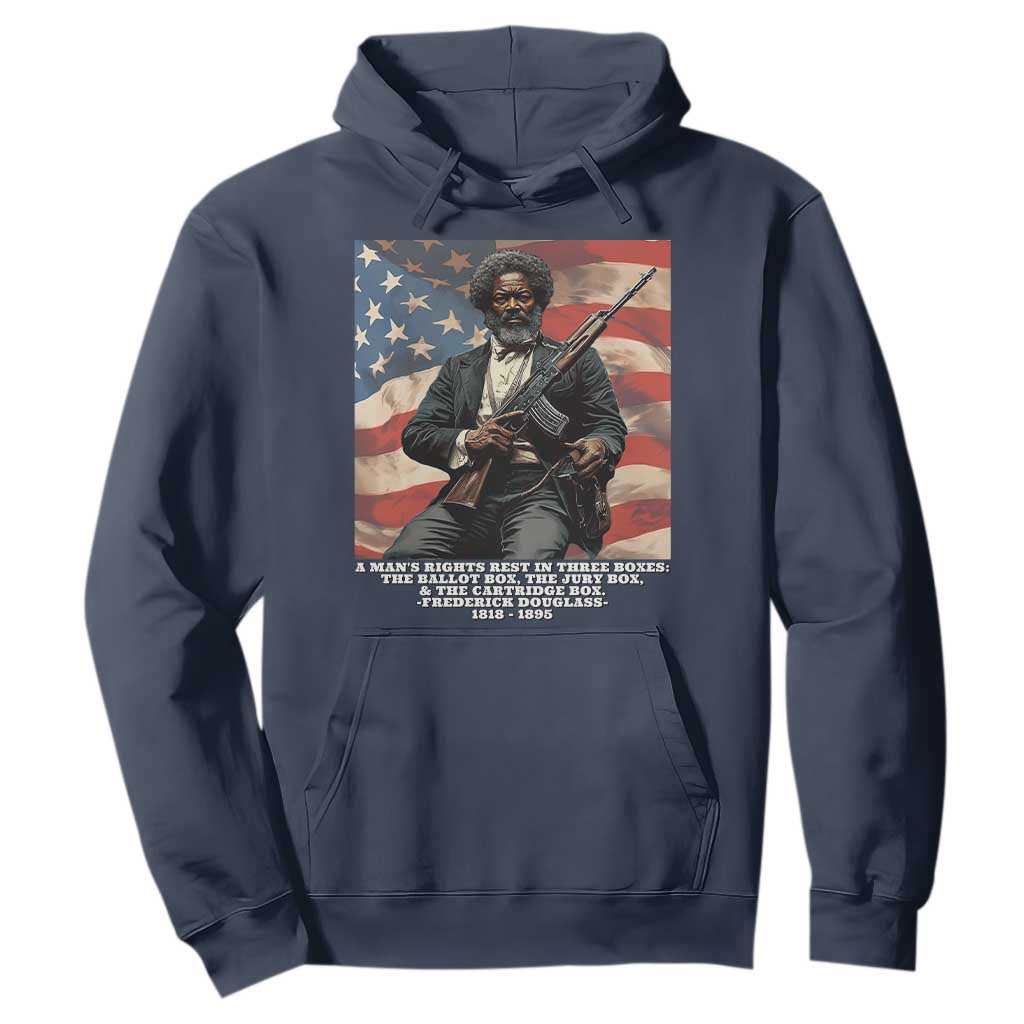 Frederick Douglass Hoodie A Man's Rights Rest In Three Boxes American Flag TS11 Navy Print Your Wear
